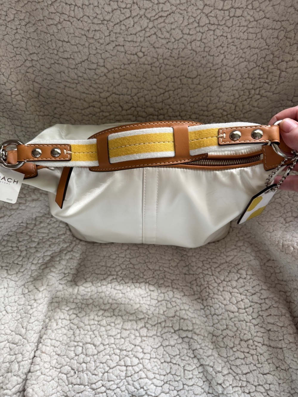 Coach Cream Hamptons collection Hobo Satin & Leather Yellow Accent bag. - Picture 5 of 9